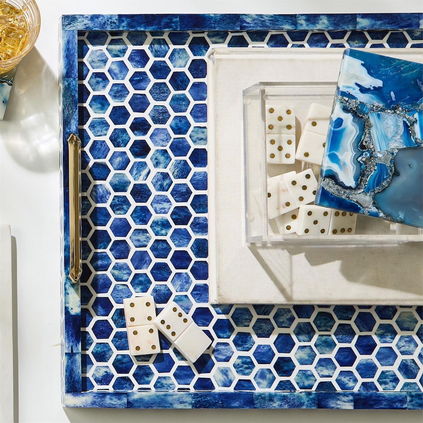 Blue/W Inlay Rect Tray
