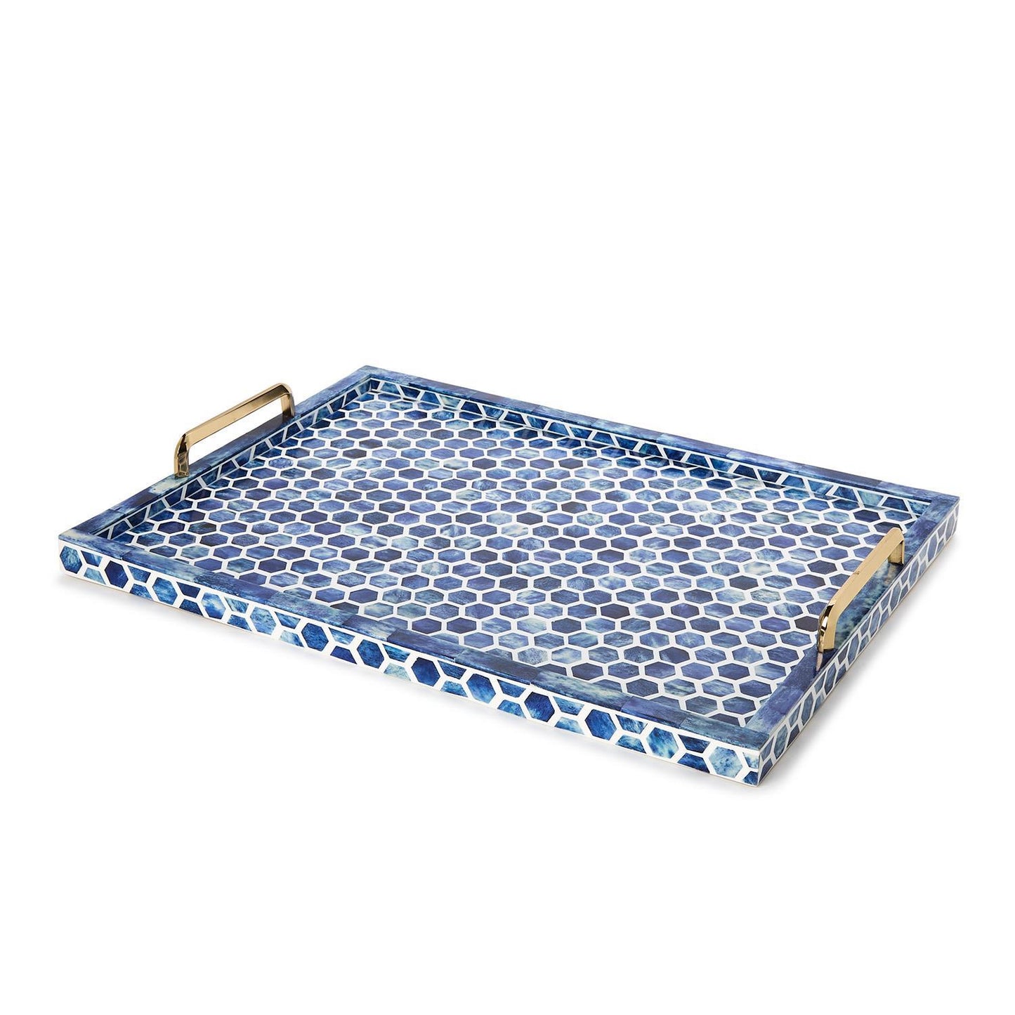 Blue/W Inlay Rect Tray