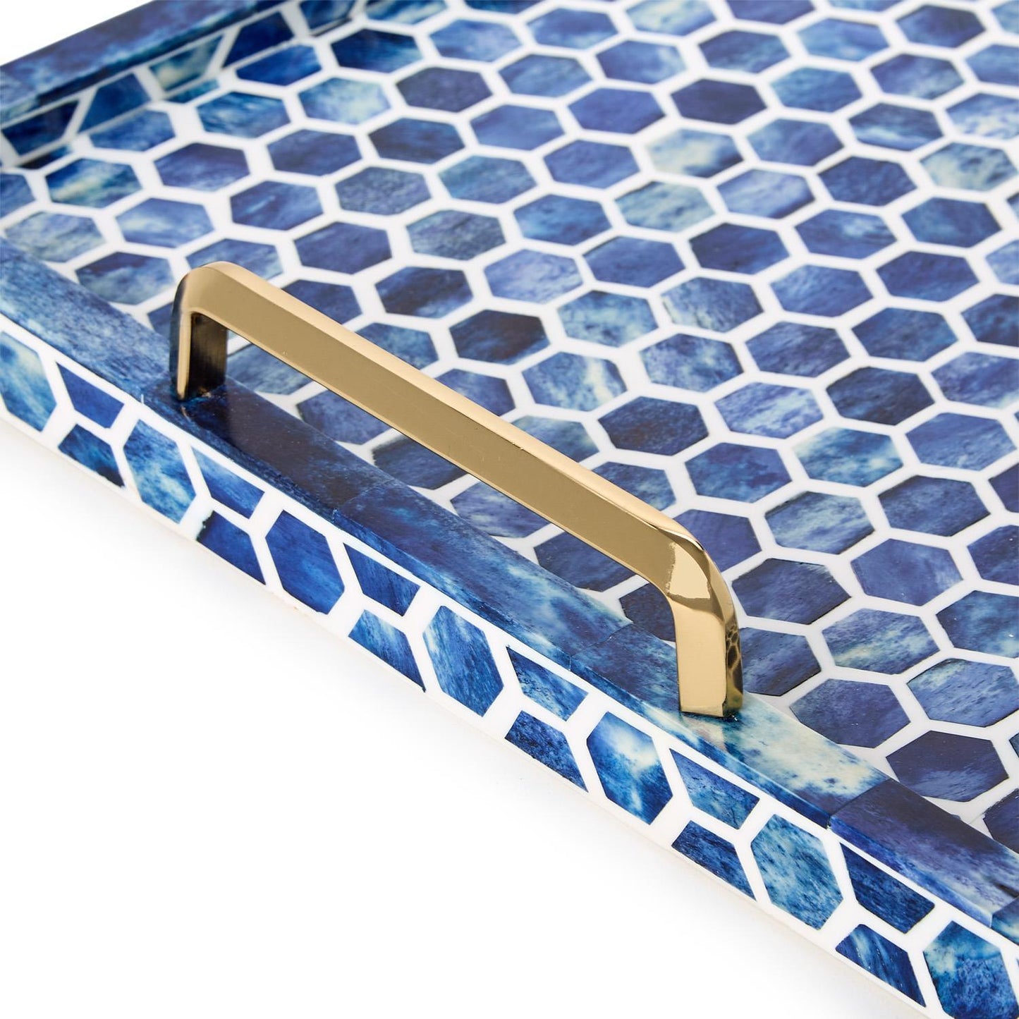 Blue/W Inlay Rect Tray