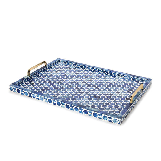 Blue/W Inlay Rect Tray